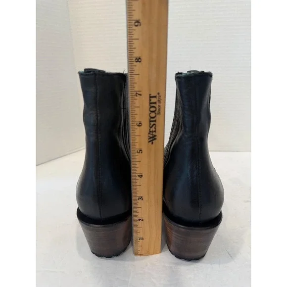 Untitled Vintage Black Leather Stacked Heel Pleated Chelsea Ankle Boots Sz 8 - Picture 7 of 10